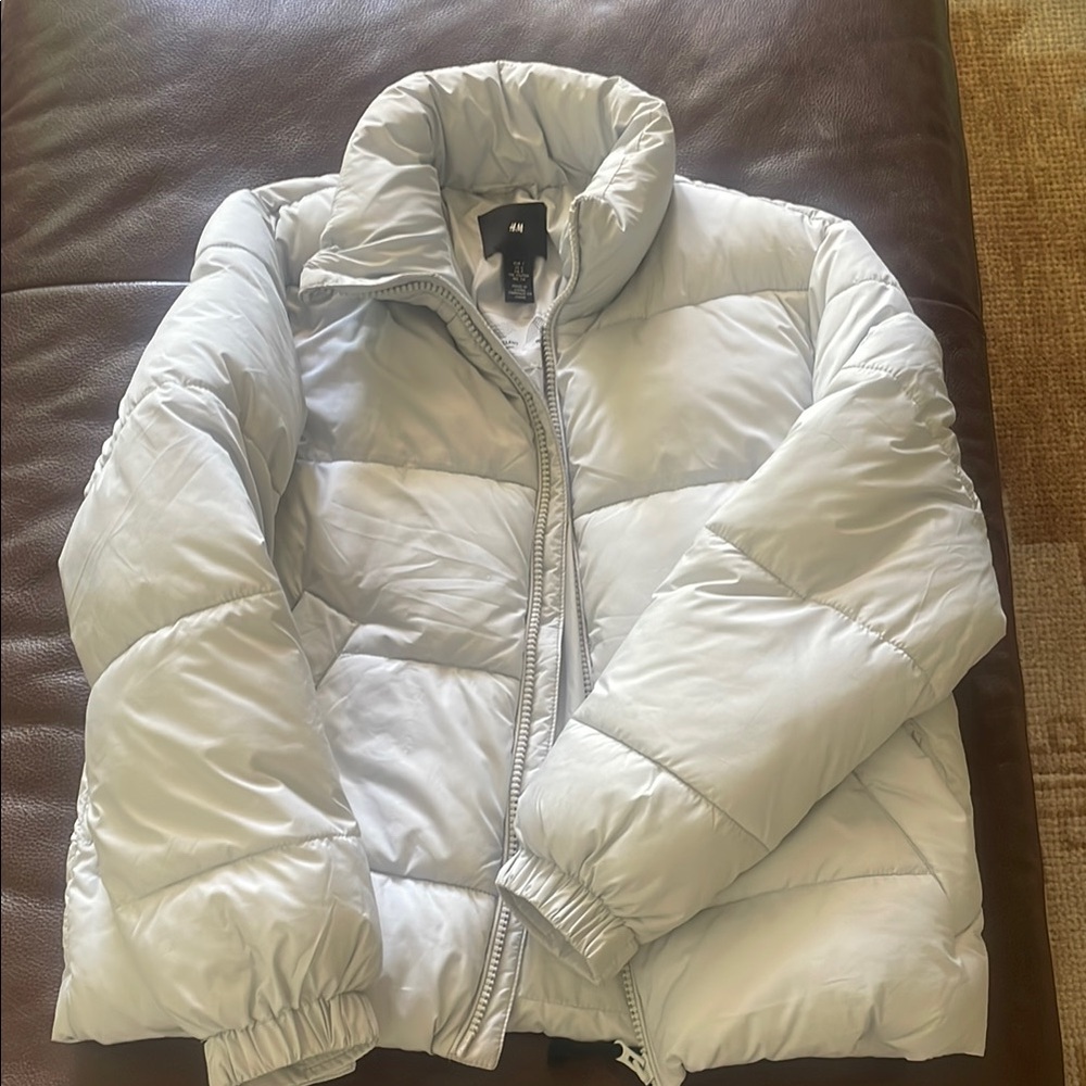 H&M Silver Puffer Jacket with Glossy Finish